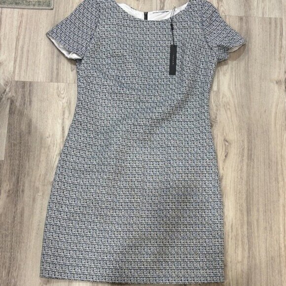 Tahari Blue and White Textured  TWEED Dress  size 14 NWT RETAIL $158 WOOL BLEND - Picture 1 of 8